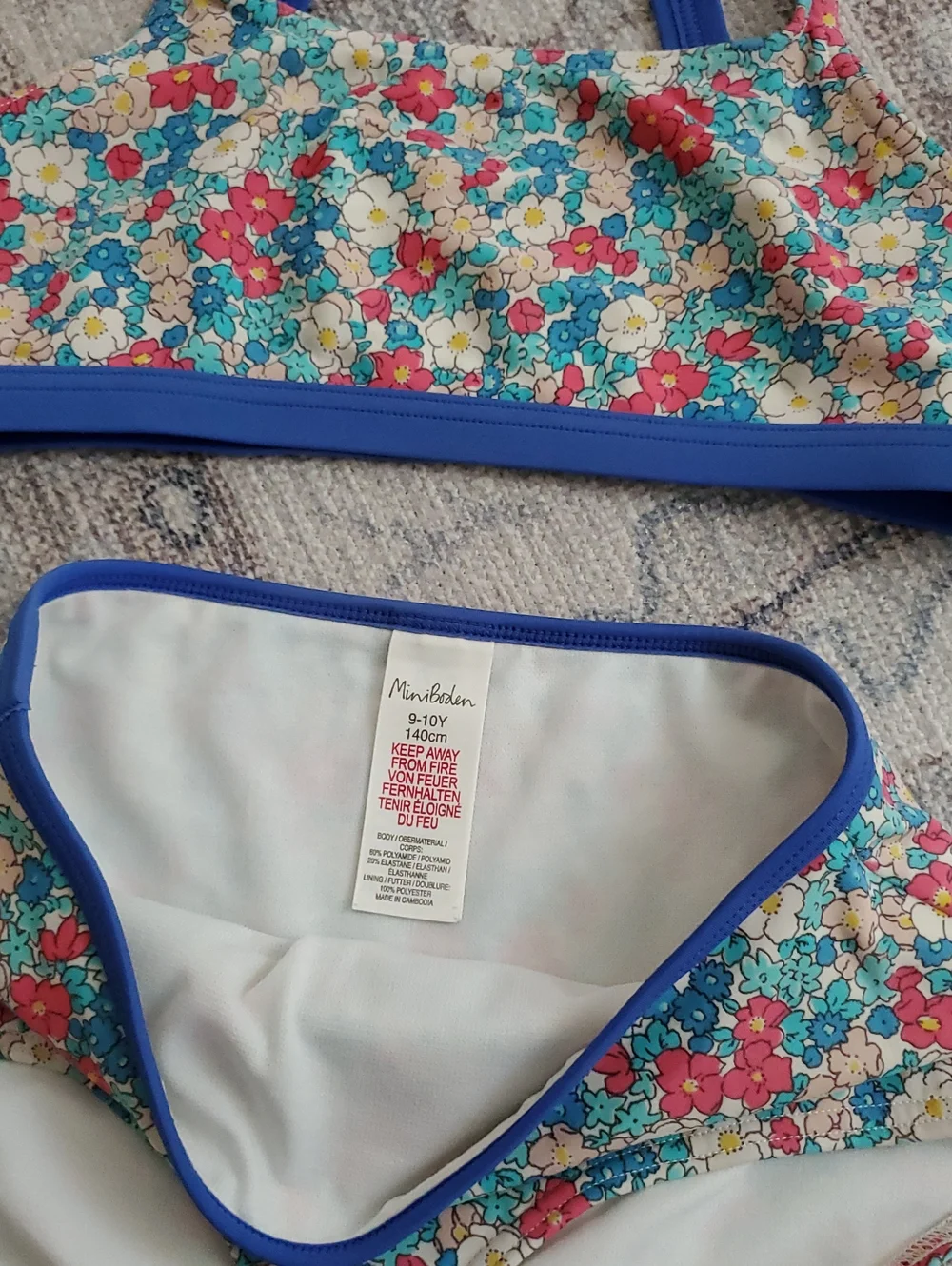 Mini Boden Girls Floral Two-Piece Cross-Back Bikini Set Swimsuit Sz9-10